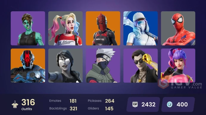 [PC/PSN/XBOX] 319 skins | FNCS Champion Seeker | Naruto Uzumaki | Shady Doggo | Aura Analyzer | Full Recon | Y479