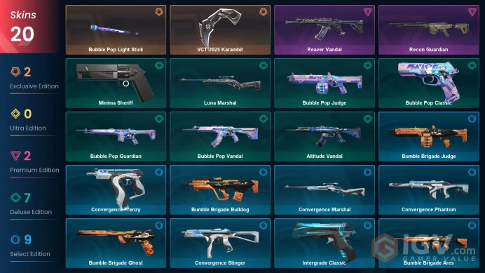 EU/TR | VCT 2025 Karambit, Reaver Vandal, Recon Guardian, Minima Sheriff | 20 Skins [Full Access]