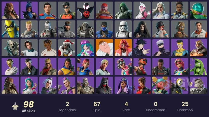 | PC | 98 SKINS | Peter Griffin | Valeria | Meowdas | T-60 Power Armor | Rust | Megalo Don | Brite Raider | Nisha | Doom | 1050 VBUCKS | G0YNY |