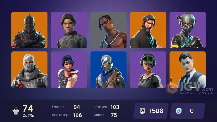 FA / 68 SKINS / BLACK KNIGHT / TRAVIS SCOTT / SPARKLE SPECIALIST / THE REAPER / ROYALE KNIGHT / FLOSS