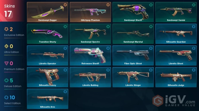 EU | 17 SKINS + 18 AGENTS | Sandswept Dagger + Glitchpop Phantom