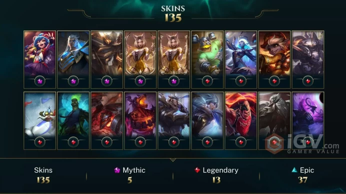 NA EMAIL CHANGEABLE 155 CHAMPIONS 16K BE 135 SKINS PRESTIGE: GAREN Prestige K/DA Ahri 2X LAST PLAY 2023 29 KEY HOLIDAY NASHOR Victorious Aatrox