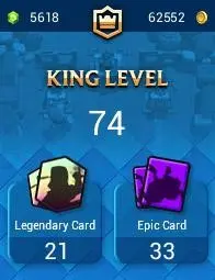 Level 74-KT15- 173 Emotes-15 Cards Level 16 Max-33 Cards Level 15 Max-24 Evo-Lifetime Warranty-Immediate Delivery