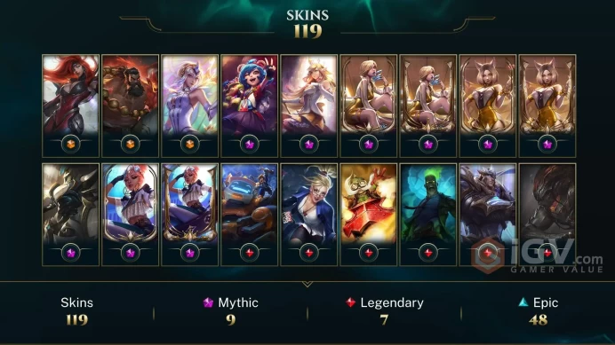 NA EMAIL CHANGEABLE HONOR 5 ALL CHAMPIONS 22K BE 119 SKINS Prestige K/DA Ahri 2X Prestige K/DA Evelynn 2X Prestige Qiyana+Soraka 41 L LEGEND