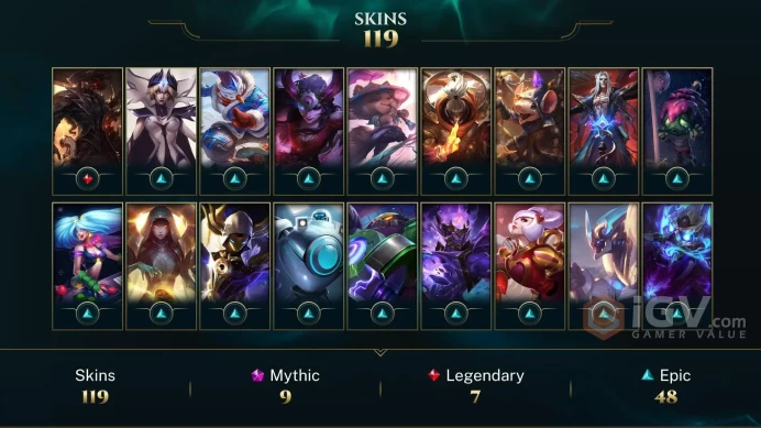 NA EMAIL CHANGEABLE HONOR 5 ALL CHAMPIONS 22K BE 119 SKINS Prestige K/DA Ahri 2X Prestige K/DA Evelynn 2X Prestige Qiyana+Soraka 41 L LEGEND