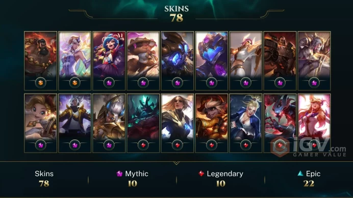 NA EMAIL CHANGEABLE 97 CHAMPIONS 78 SKINS 50 LITTLE LEGENDS PRESTIGE: ZOE DIANA FIORA SETT TEEMO YASUO