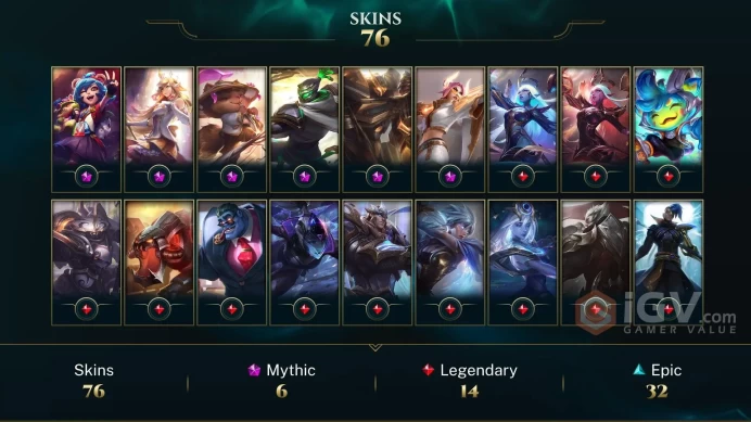 NA EMAIL CHANGEABLE 78 CHAMPIONS 43K BE 8.8KOE 60ME 76 SKINS Prestige: Jax Fiora Teemo Garen Soraka Victorious Blitz Lucian Last play 2023
