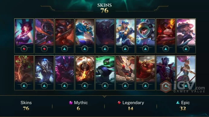 NA EMAIL CHANGEABLE 78 CHAMPIONS 43K BE 8.8KOE 60ME 76 SKINS Prestige: Jax Fiora Teemo Garen Soraka Victorious Blitz Lucian Last play 2023