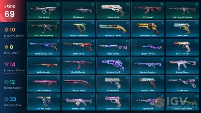 EU - LVL 155 - Unranked - 8 Knifes - 69 Skins (~54,175 VP) Neo Frontier Axe, Xenohunter Knife, Reaver Karambit, Prime2 Karambit, Reaver Knife, R