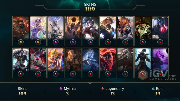ME EMAIL CHANGEABLE 107 CHAMPIONS 21kbe 109 SKINS Prestige Coven Akali Prestige Cyber Halo Janna + Prestige Malphite Victo trinda Last play 2024
