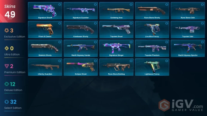 AP - LVL 194 - Unranked - 3 Knifes - 49 Skins (~7,975 VP) Iridian Thorn Blade, Tilde Knife, Yoru's Stylish Butterfly Comb, Origin Vandal, Prime 
