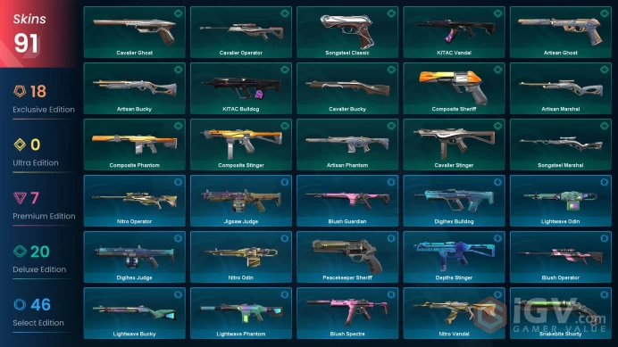 EU - LVL 156 - Unranked - 8 Knifes - 91 Skins (~48,205 VP) Champions 2023 Kunai, Champions 2023 Vandal, Xenohunter Knife, Arcane Sheriff