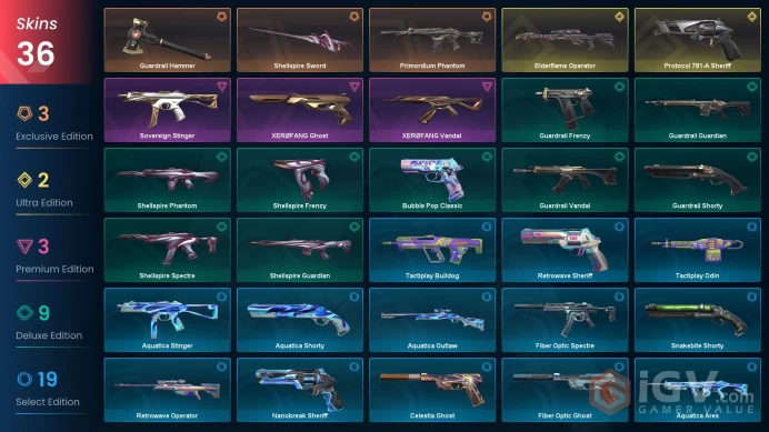 AP - LVL 140 - Unranked - 2 Knives - 36 Skins (~12,450 VP) Elderflame Operator, Protocol 781-A Sheriff, Shellspire Sword, Guardrail Hammer, Prim
