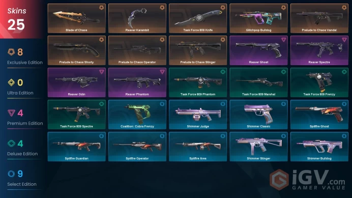 EU - LVL 49 - Unranked - 3 Knifes - 25 Skins (~26,675 VP) Blade of Chaos, Prelude to Chaos Vandal, Reaver Karambit, Prelude to Chaos Operator