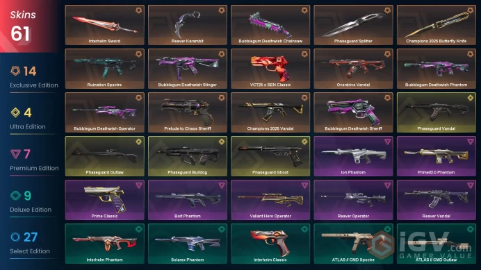 EU - LVL 44 - Unranked - 5 Knifes - 61 Skins (~60,930 VP) Phaseguard Vandal, Champions 2025 Vandal, Champions 2025 Butterfly Knife, Interhelm Sw