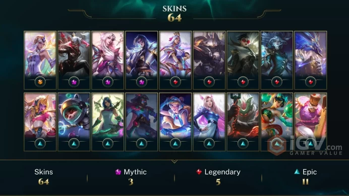 EUW EMAIL CHANGEABLE 116 CHAMPIONS 66 SKINS SILVER KAYLE JUDGMENT KAYLE UFO CORKI PRESTIGE: YONE LUX RISEN LEGEND VAYNE