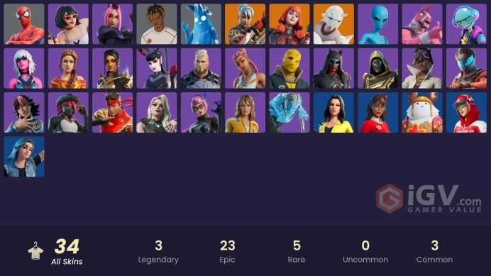 ACC067Fortnite Account [PC] 34 skins | The Imagined | Ronin | Snap | Spider-Man | Polar Peely | Slayer Juice WRLD | Harlowe | Gumbo | The Bride 