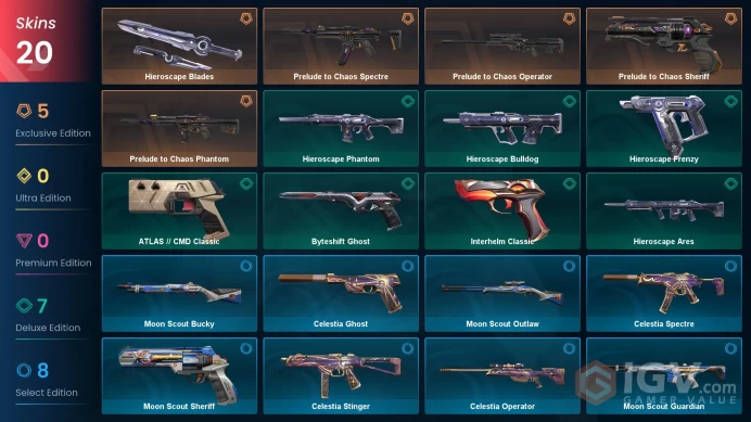 EU 20 skins | Prelude to Chaos Phantom | Hieroscape Blades | Prelude to Chaos Spectre | Prelude to Chaos Sheriff | V0396