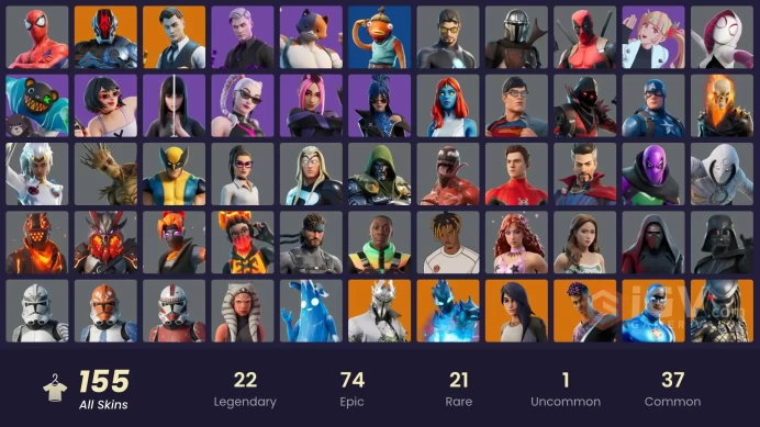  ACC294 Fortnite Account [PC] 155 skins | Rogue Spider Knight | Kado Thorne | Malik | Peter Griffin | The Foundation | Snap | Fade | Torin | Par