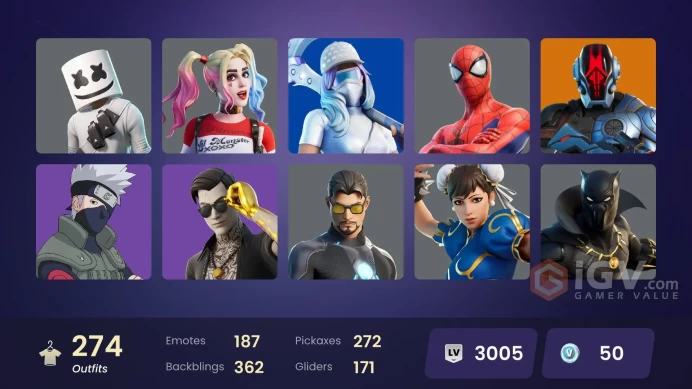 274 Skins - Mail Access - Parental control - Pitch Patroller - Zombie Shambles - 185 Emotes - 116 Purchased Skins - Victor Elite