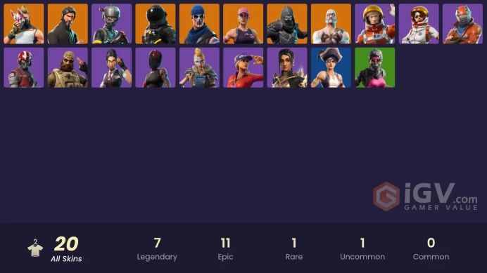 20 Skins -Mail Access - The Reaper - Elite Agent - Take the L - Tidy - Battle Bus Banner- Rambunctious - Drift Stage 5