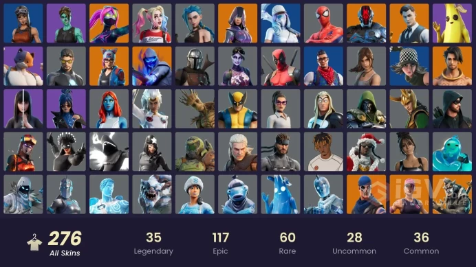 276 Skins - Mail Access - Glow - Merry Mint Axe - Gold Mdias - Leviathan Axe - Champion Axe - 98 Purchased Emotes - Kim Kardashian