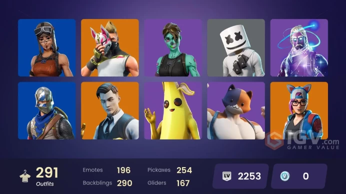 291 Skins - Mail Access - Galaxy - Take the L- Blue Squire - Deluxe STW - Petter Griffin - 194 Dances - End Zone - Lebron James