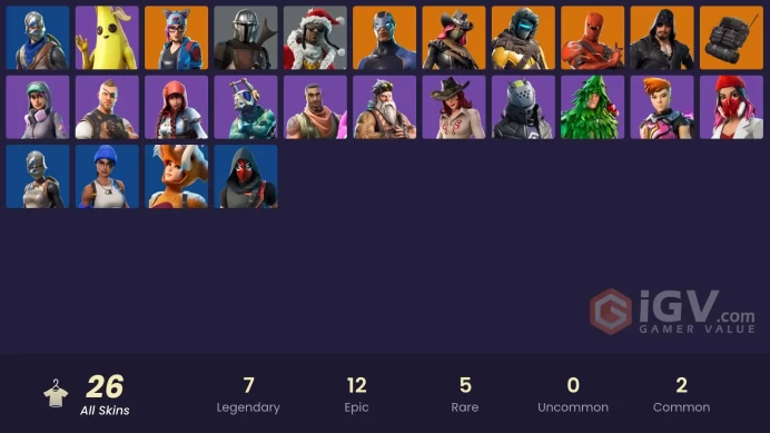 26 Skins -  Mail Access - Blue Squire - Royale Knight - Battle Bus Banner - Snowflake - Carbide - Calamity -