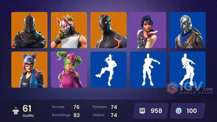 FA / 37 SKINS / BLACK KNIGHT / SPARKLE SPECIALIST / THE REAPER / BLUE SQUIRE / ROYALE KNIGHT / OG STW