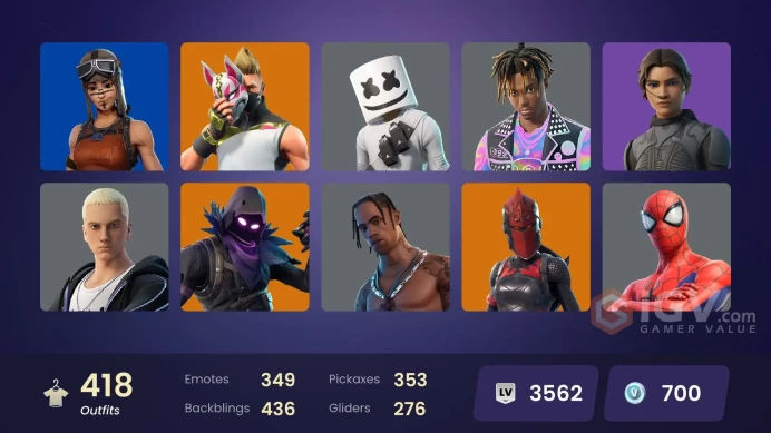 FA / 415 SKINS / TRAVIS SCOTT / RENEGADE RAIDER / ASTRO JACK / GOLD MIDAS / GOLD TNTINA / GOLD BRUTUS