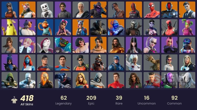FA / 415 SKINS / TRAVIS SCOTT / RENEGADE RAIDER / ASTRO JACK / GOLD MIDAS / GOLD TNTINA / GOLD BRUTUS