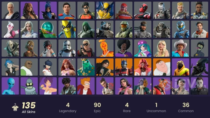 Fortnite Account [PC] 135 skins | Master Chief (Matte Black) | Valeria | Era | Peter Griffin | Optimus Prime | Poseidon | General Grievous | Cap