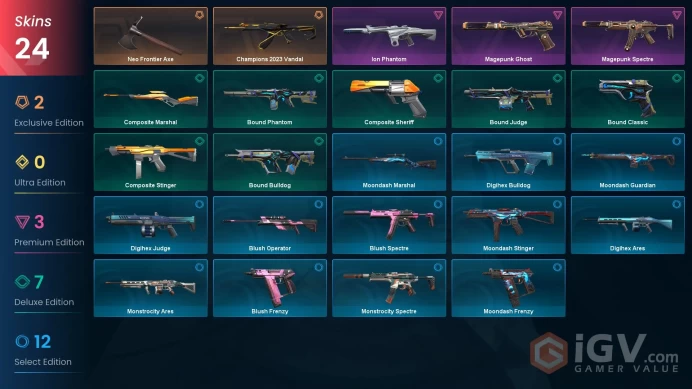 [NA] 24 Skins | 1 Knife | Full Acces | Neo Frontier Axe / Champions 2023 Vandal / Ion Phantom|