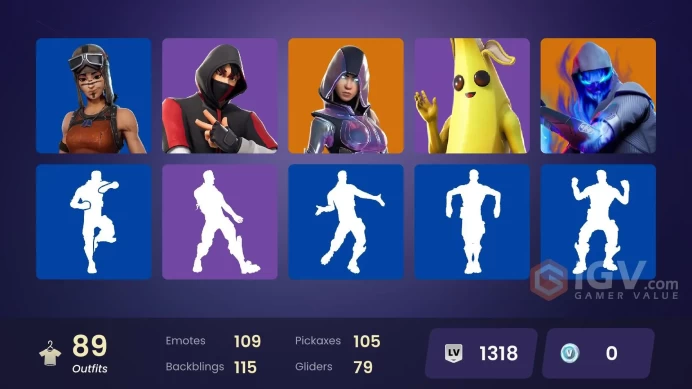 [PC] 89 skins | Renegade Raider | IKONIK | Glow | Freediver | Catalyst | Ruin | Gear Specialist Maya | Singularity | Ultima Knight | 0 VB
