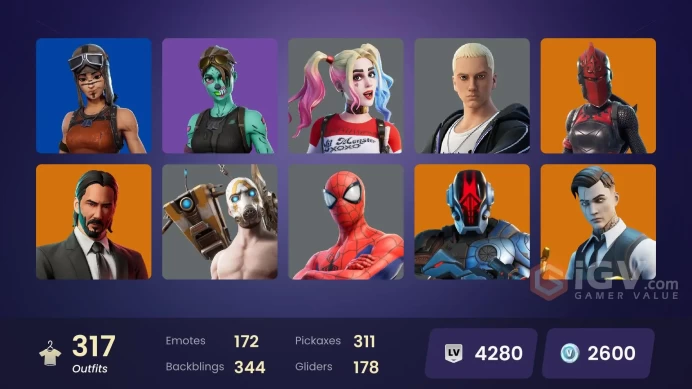 [PSN/XBOX/PC/NINT] 318 Skins | Candy Axe | Rage | TNTINA / Brutus / Meowscles / Midas (Fully Golden) | Ghoul Trooper | John Wick | Psycho Bandit