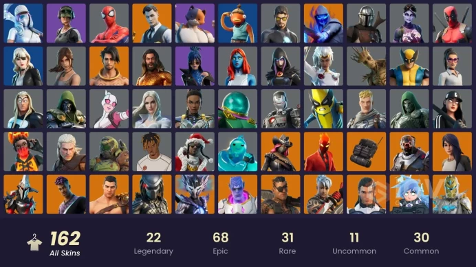 [PSN/XBOX/PC/NINT] 162 Skins | Trailblazer | Midas (Fully Golden) | FNCS 3:1 Champion | Tenderizer | Rage | Heartspan | Deadpool | Lara Croft
