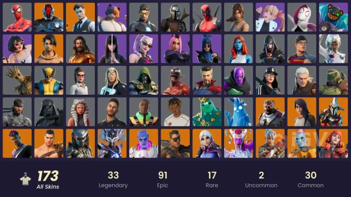 173 Skins - Mail Access - Gold Midas - Gold Meowmscles -  PC/PSN/XBOX/NINTENDO - 73 Purchased Emotes - Mat Master