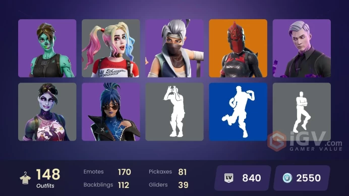 148 Skins - Mail Access - 2350 VBucks - 95 Purchased Skins - 141 Purchased Emotes - The Kid Laroi - SpiderMan