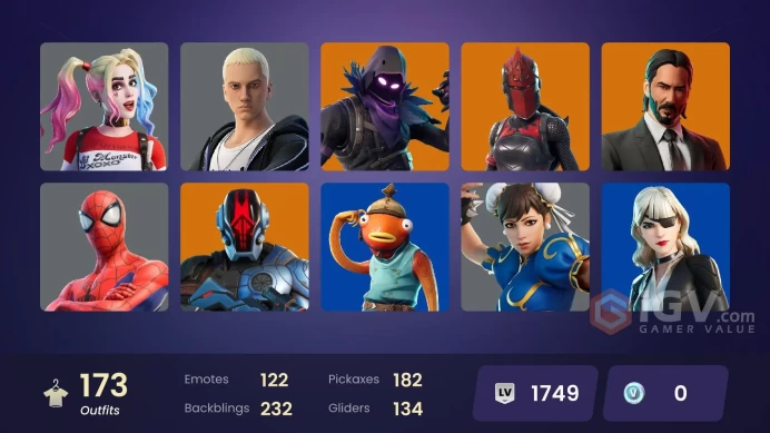 [ALL PLATFORMS]-173 Skin-182 Pickaxe-John Wick-Galaxy Grappler-Galaxy Scout-Hana-Harley Quinn-Champion Kyra-FULL ACCESS-LIFE TIME WARRANTY
