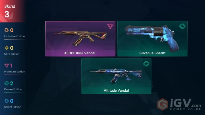 [EU] 3 SKINS | 0 KNIFES | 4 AGENTS | XERØFANG Vandal, Silvanus Sheriff, Altitude Vandal | ~ 4,325 VP Inventory value