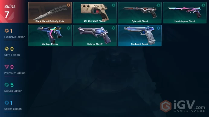 [EU] 7 SKINS | 1 KNIFES | 20 AGENTS | Black.Market Butterfly Knife, Solarex Sheriff, Byteshift Ghost | ~ 3,550 VP Inventory value