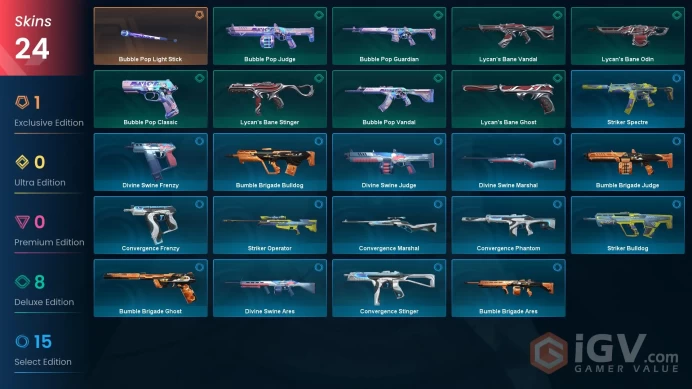 [EU] 24 SKINS | 1 KNIFES | 10 AGENTS | Bubble Pop Light Stick, Lycan's Bane Stinger, Bubble Pop Guardian, Lycan's Bane Ghost | Ranked Ready