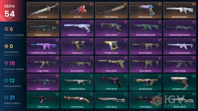 [EU] 54 SKINS | 3 KNIFES | 17 AGENTS | Glitchpop Classic, Oni Claw, Ruination Phantom, Spectrum Phantom | ~ 45,575 VP Inventory value