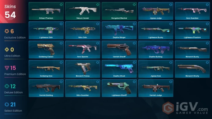[EU] 54 SKINS | 3 KNIFES | 17 AGENTS | Glitchpop Classic, Oni Claw, Ruination Phantom, Spectrum Phantom | ~ 45,575 VP Inventory value