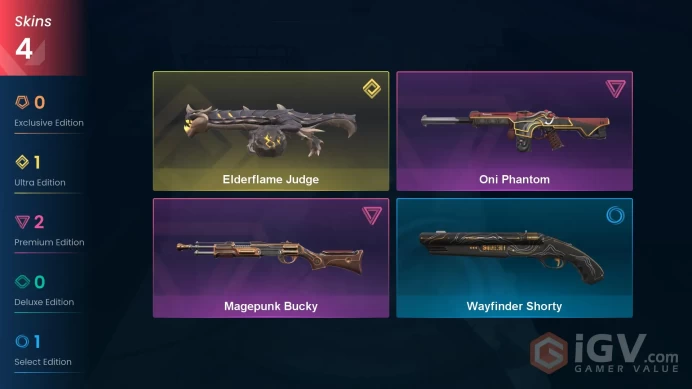 [NA] 4 SKINS | Elderflame Judge |  Oni Phantom  | Magepunk Bucky ~ 6,025 VP Inventory value