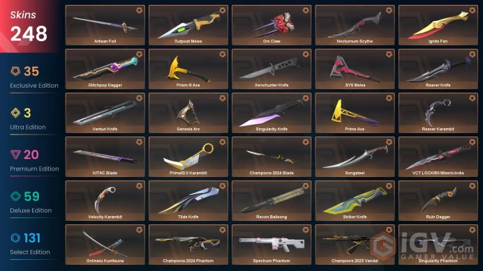78 EU/TR & 609 Skins Lol& VCT Lock-Ignite Fan-Onimaru Kuni-Nocturnum Scythe-Ruin/GP Dagger-2023/Prelude/Reaver Vandal-Oni PH-EF OP-Reaver Sherif