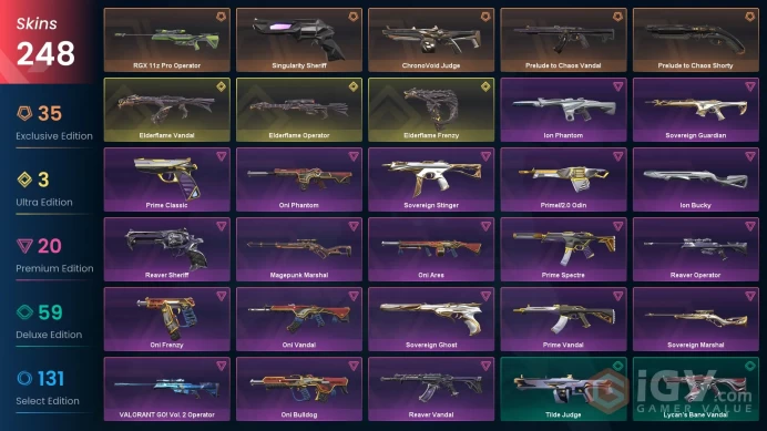 78 EU/TR & 609 Skins Lol& VCT Lock-Ignite Fan-Onimaru Kuni-Nocturnum Scythe-Ruin/GP Dagger-2023/Prelude/Reaver Vandal-Oni PH-EF OP-Reaver Sherif
