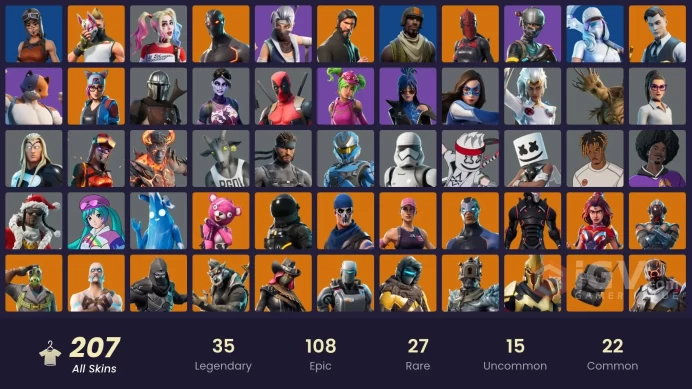 FA / 203 SKINS / THE REAPER / RENEGADE RAIDER / GOLD MIDAS / OMEGA (STAGE 5) / EXPLORER EMILIE / OG STW
