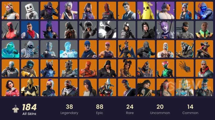 184 Skins -  Mail Access - Ikonik - Glow - Super Deluxe STW- Scenario -89 Purchased Emotes - 53 Purchased Skins