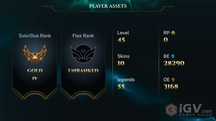 | LAS | 10 SKINS | GOLD 4 | 55 CHAMPIONS | 45 LEVEL | INSTANT DELIVERY | FULL ACCESS | FysiT |